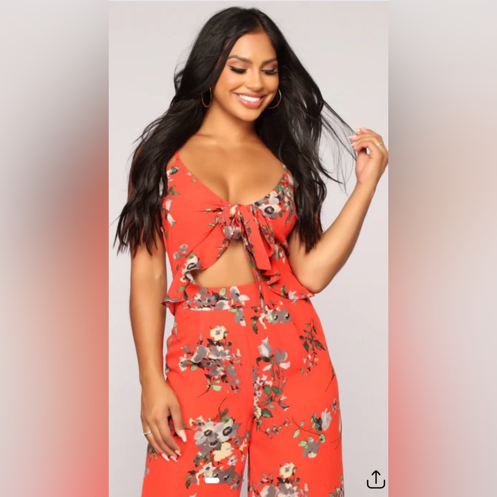 Fashion Nova Floral Jumpsuit-Red Floral - Picture 5 of 6